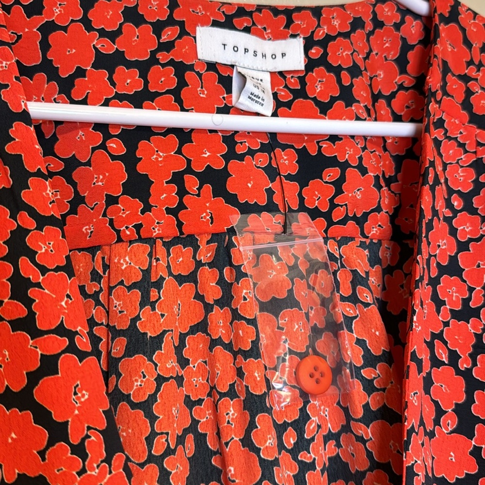 Topshop Curve Bella V-neck mini tea dress in red floral print Size US 18 - Picture 6 of 6